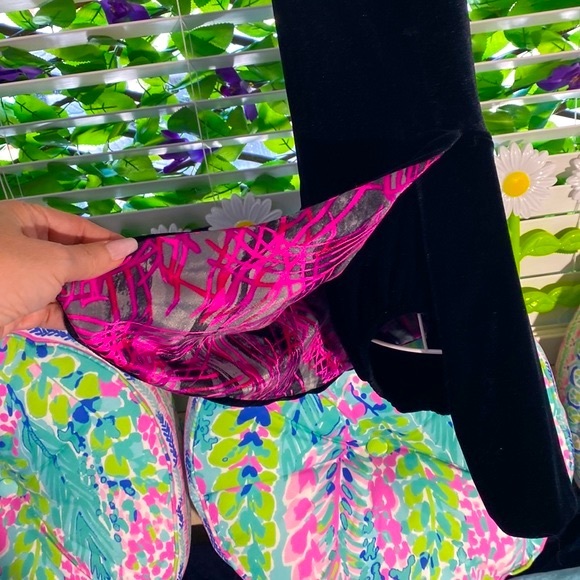 Lucky S black velour romper with hot pink collar and lining - Picture 3 of 5